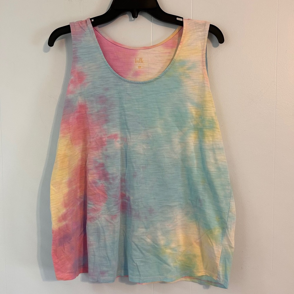 Belle by Kim Gravel Womens Pastel Tie Dye Slub Knit Tank Top Pink‎ Blue Yellow L